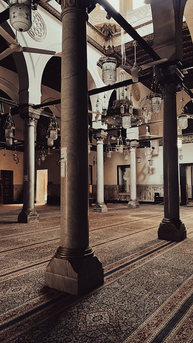 a large room with a clock on the wall